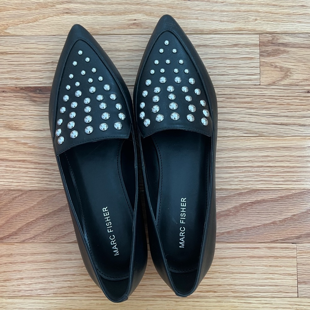 Marc Fisher Black Studded Flats